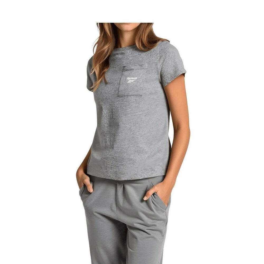 Reebok Womens 2XL Medium Grey Logo Pocket Short Sleeve T Shirt Top NWT BY10